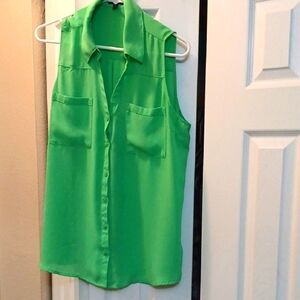Express Green Buttoned Peter Pan Collar Blouse